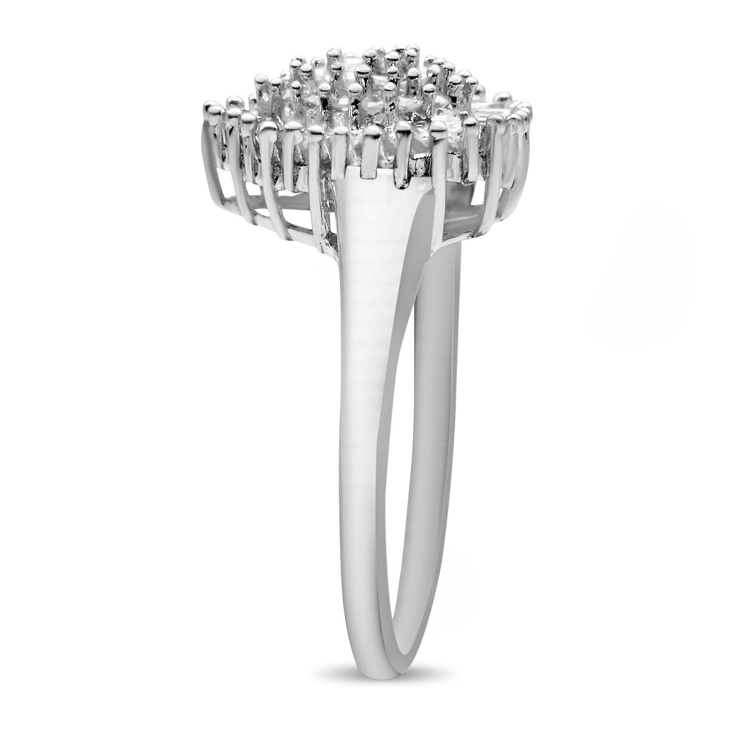 10K White Gold 1/2 Cttw Round & Baguette Cut Diamond Pear Shaped Domed Pavé Cluster With Halo Cocktail Ring (H-I Color,