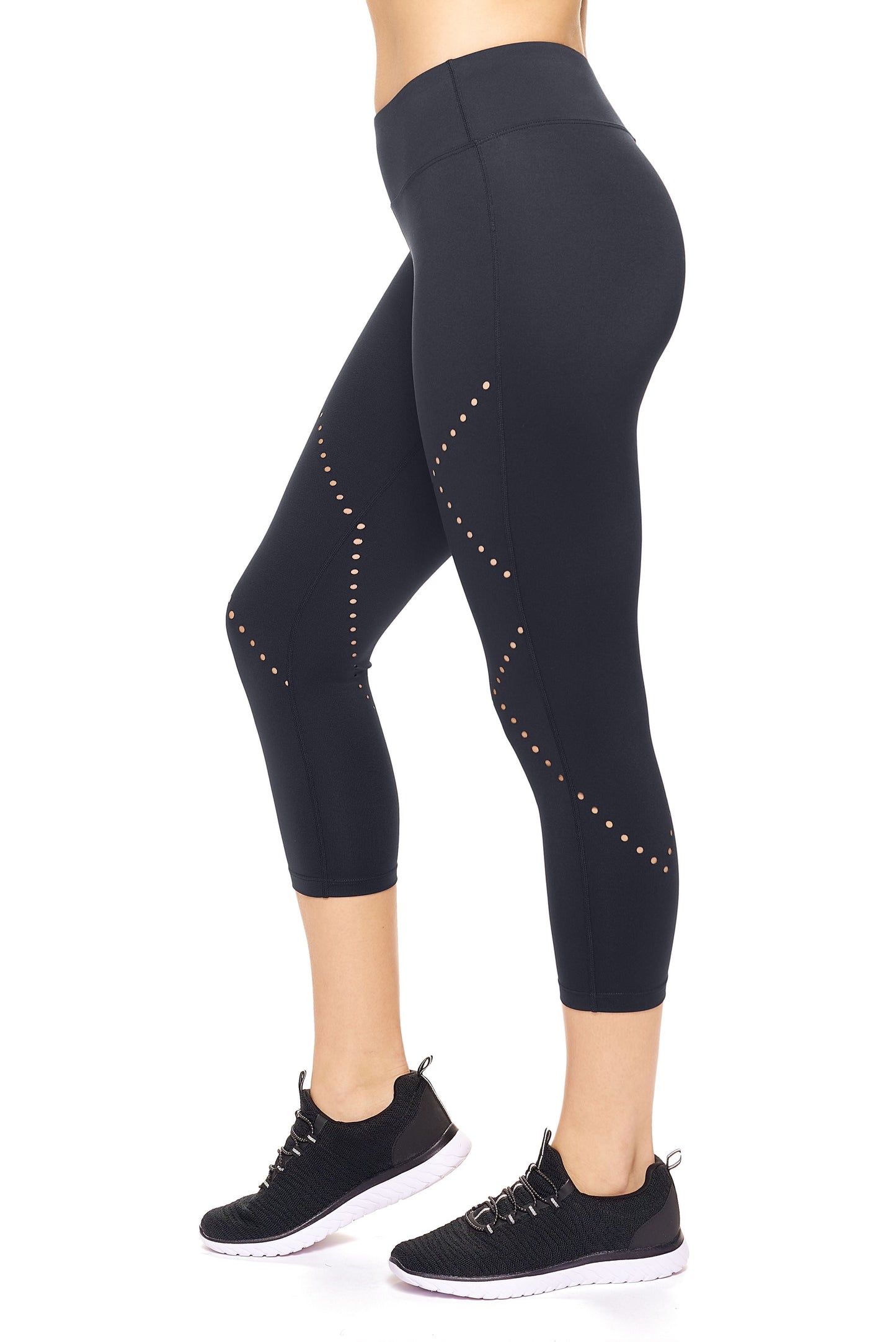 Mid-Rise Diamond Laser Cut Capri Leggings