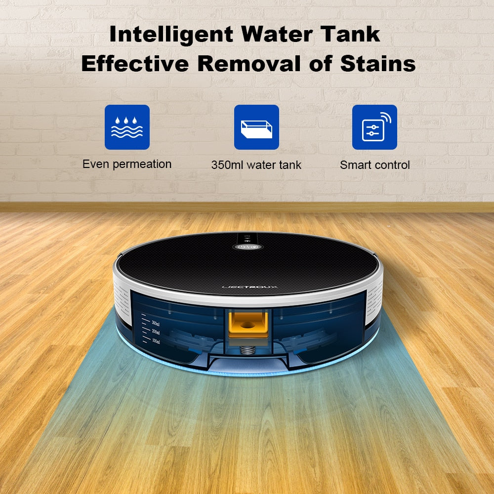 LIECTROUX C30B Robot Vacuum Cleaner, Map Navigation With Memory,Wifi APP Control,6000pa Suction Power,Smart Electric Water Tank